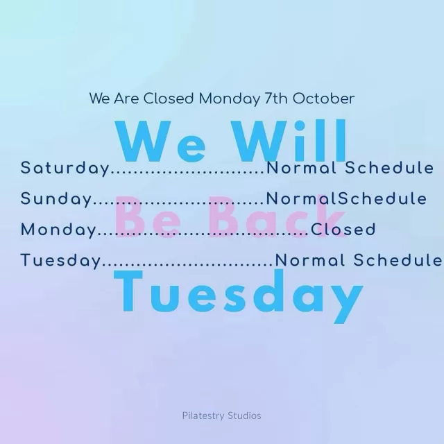 Wholly Mary Poppins! It’s October already…. 

🌀Just a reminder that we are open this weekend and closed Monday 7th Oct! (Last public holiday before Xmas 🎄🎄🎄) 

Regular schedule resumes Tuesday 8th October - schedule your weekend classes today.